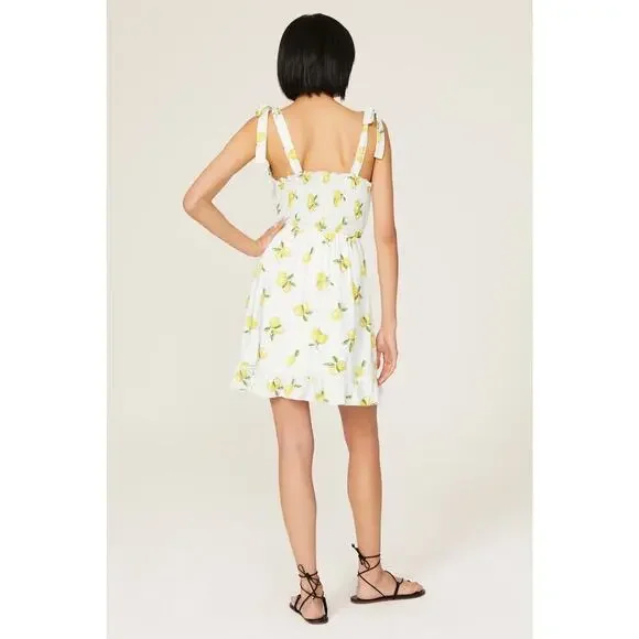 SLATE & WILLOW Yellow White Lemon Print Sweetheart Neckline Midi Dress Size XS - Picture 2 of 12
